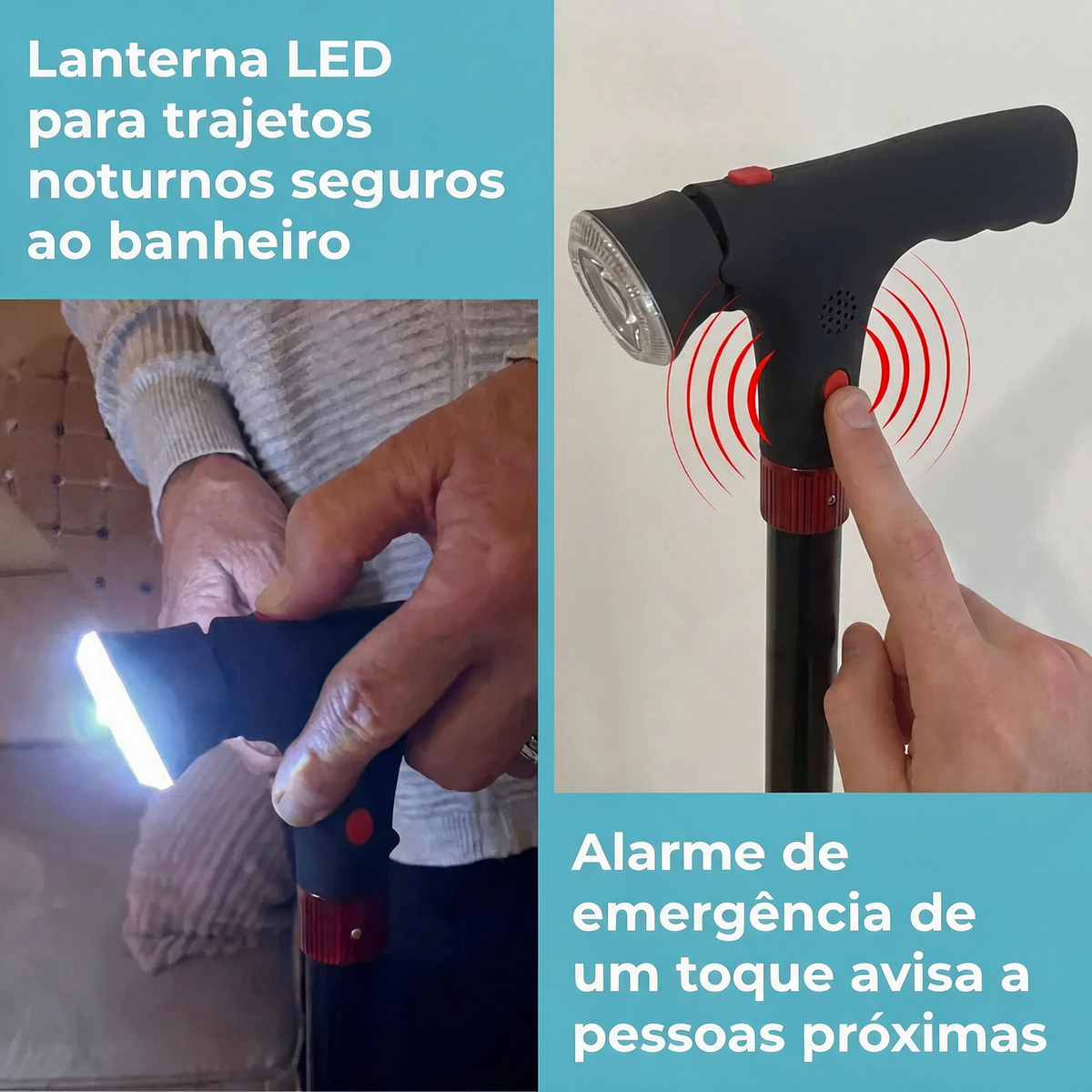 Bengala Eleva dobrável e com altura ajustável