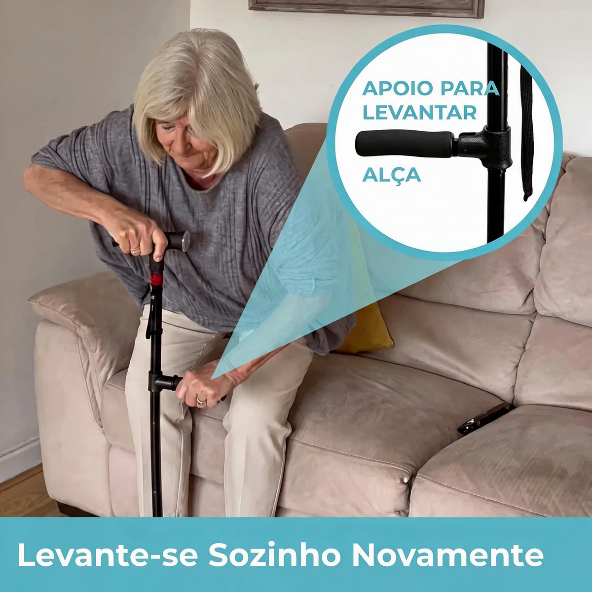 Bengala Eleva com alça auxiliar para ajudar a levantar